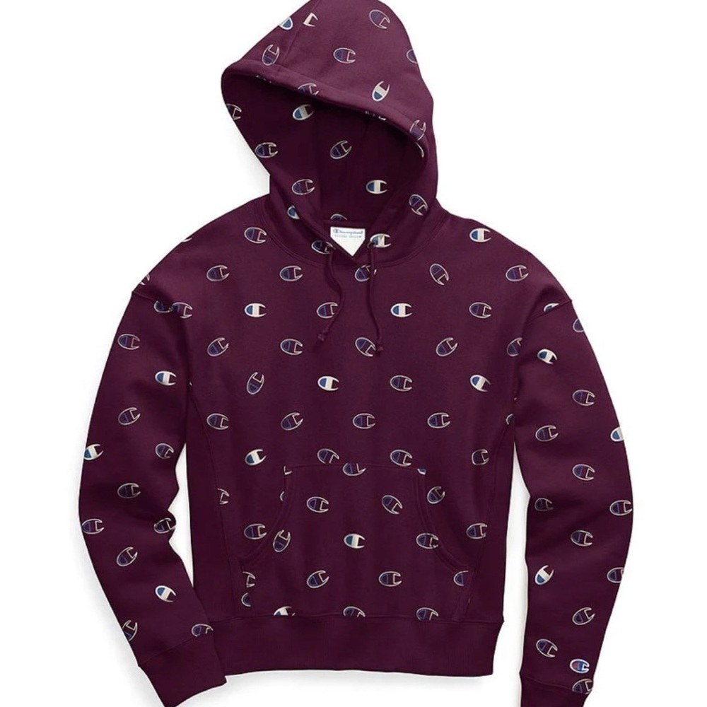 Champion Size M Reverse Weave All Over Logo Print Hoodie - Picture 5 of 13